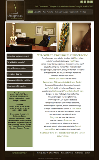 Snapshot Galileo Media Services Web Design for Crossroads Chiropractic
